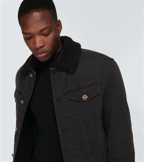 versace collection grey shearling coat|versace denim jacket.